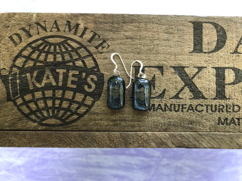 Gold Paw Print on Blue Iridescent Glass Earrings