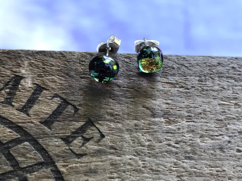 Pieces of Gold Dichroic Glass Post Earrings