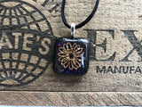 Gold Daisy on Iridescent Glass Pendant