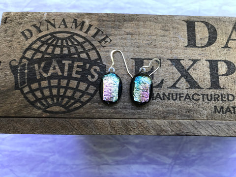 Yellow Pink Blue Crinkle Dichroic Glass Earrings