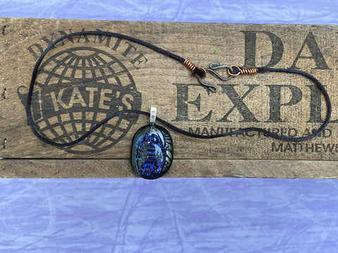 Dark Purple and Blue Fipple Dichroic Glass Pendant