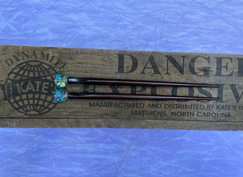 Faceted Blue Gold Crystal Rondelle Brown Hair Sticks