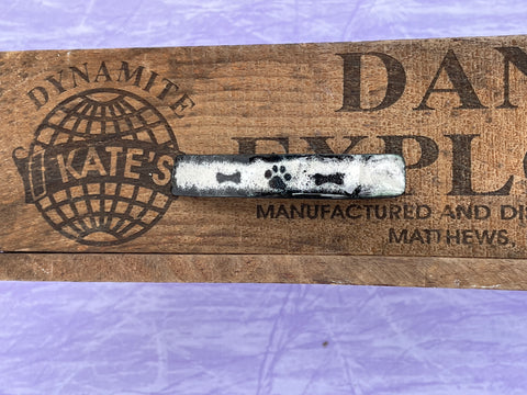 Medium Black Paw Print Light Gray Enamel Barrette
