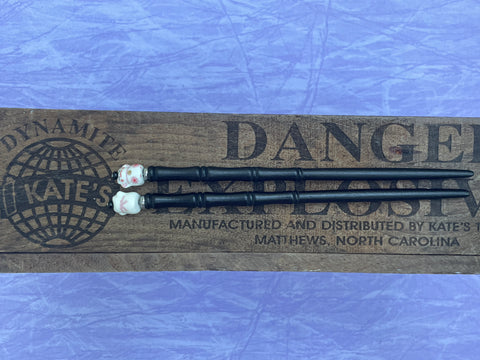 Pink Lucky Japanese Kitty Black Hair Sticks