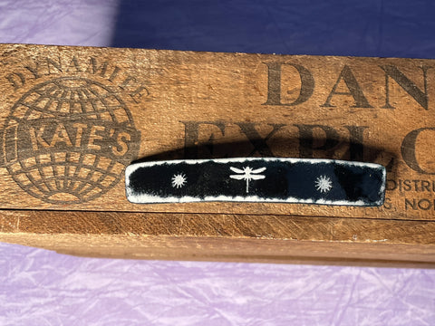 Large Light Grey Dragonfly on Black Enamel Barrette