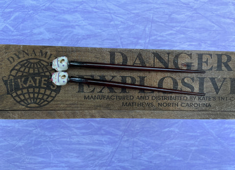 Japanese Lucky Kitty with  Purple Accents Brown Hair Stick