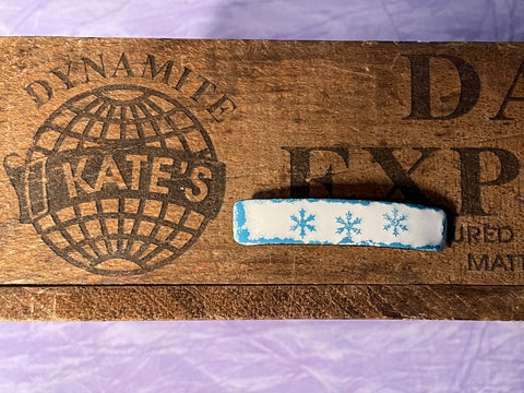 Smaller Wedgewood Blue Snowflakes on White Enamel Barrette