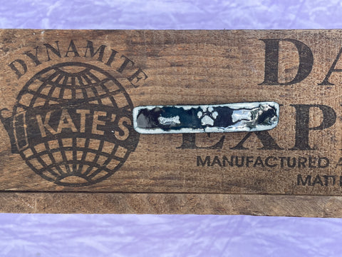 Small Light Gray Paw Print and Bones on Black barrette