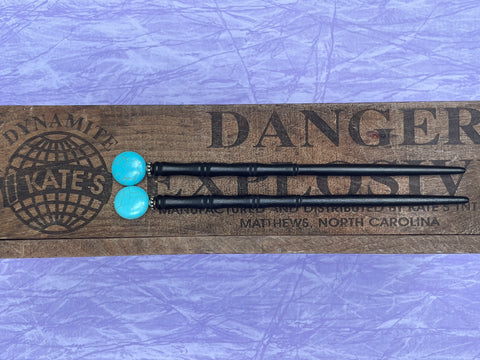 Circle Turquoise on Black Hair Sticks