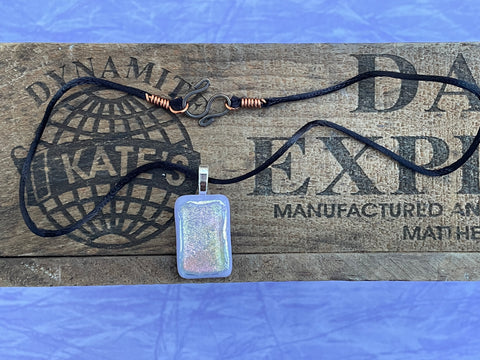 Pink Yellow Crinkle Dichroic Glass on Lavender Pendant
