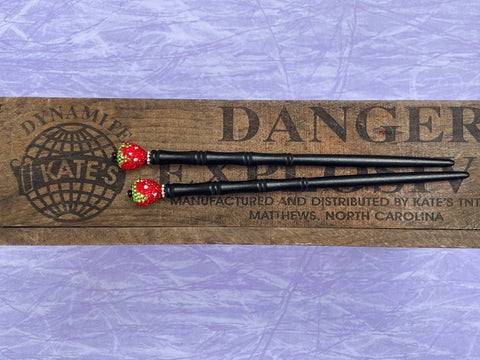 Beaded Strawberry Black Hair Sticks