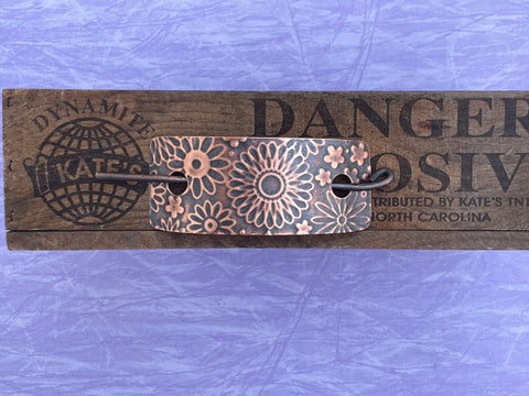 Large Chrysanthemum Copper Barrette Antique Look