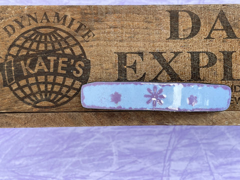 Purple Skinny Flower on Light Blue Enamel Barrette