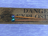 Round Faceted Iridescent Blue Gold Crystal Brown Hair Sticks