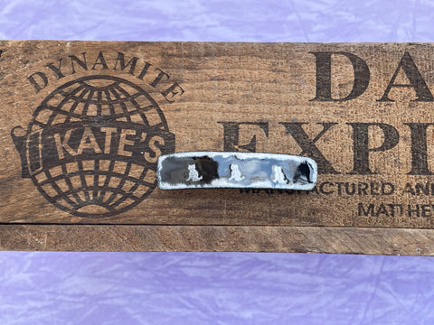 Small 3 Light Grey Cats on Black Enamel Barrette