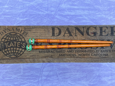 Mint Green Copper Band with Gems Brown Hair Sticks