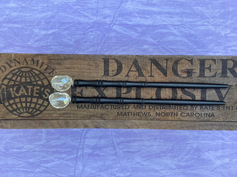 Large Faceted Crystal Black Hair Sticks