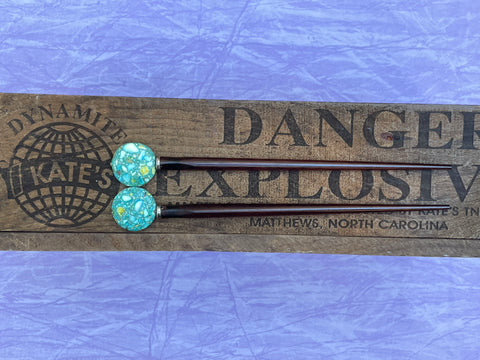 Blue Green Speckled Stone Brown Hair Sticks