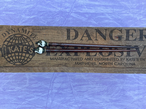 Oval White Swans Red Flowers Brown Hair Sticks