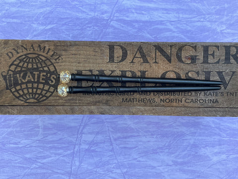 Faceted Iridescent Amber rondelle Black Hair Sticks