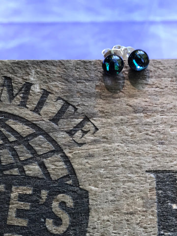 Green Blue Pieces Dichroic Glass Post Earrings