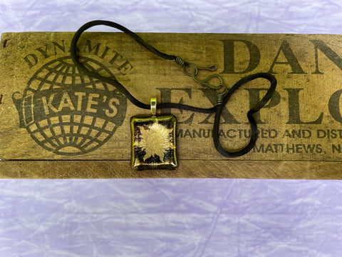 Gold Sun on Iridescent Glass Pendant