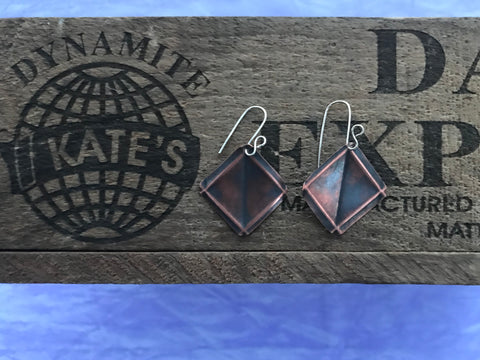 Square Copper Antique Look Earrings