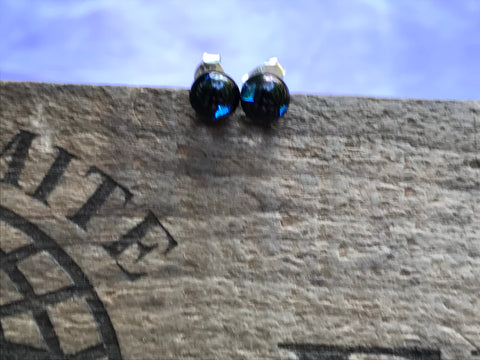 Blue Hearts Dichroic Glass Post Earrings