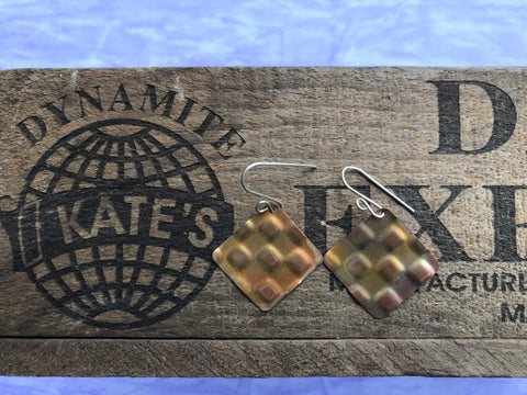 Checkerboard Copper Earrings