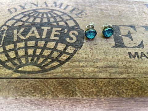 Ice Blue Crinkle Dichroic Glass Post Earrings