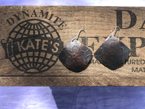 5 Petal Line Copper Earrings