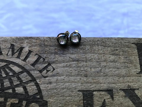 Pale Pink Dichroic Glass Post Earrings