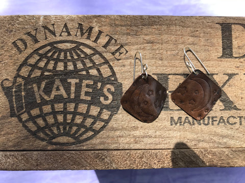 Flat Moon Copper Antique Look Earrings