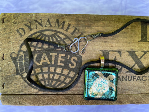Gold Sea Turtle on Iridescent Glass Pendant