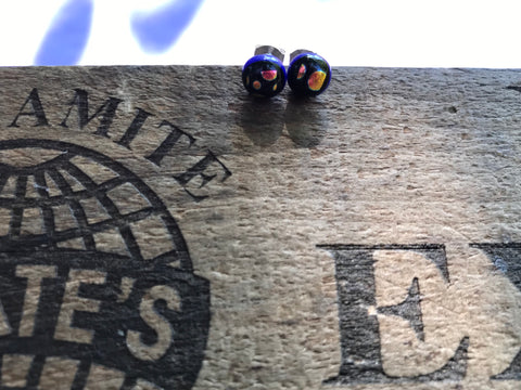 Pink Polka Dot Dichroic Glass Post Earrings