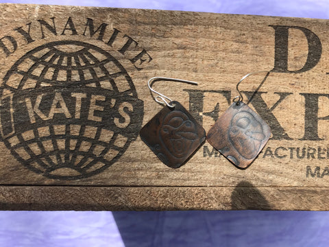 Lock Antique Look Copper Earrings