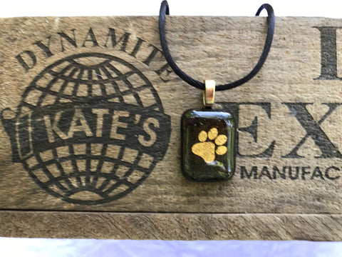 Gold Paw Print Iridescent  Glass Pendants