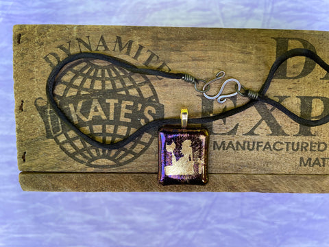 Gold Mermaid on Rock on Iridescent Glass Pendant