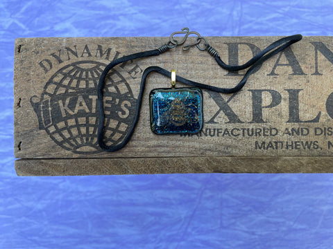 Gold Bee on Iridescent Glass Pendant