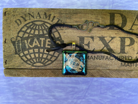Gold Sea Turtle on Iridescent Glass Pendant