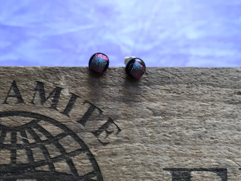 Dark Purple Dark Green Dichroic Glass Post Earrings