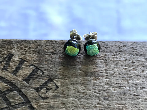 Gold Blue Dichroic Glass Post Earrings