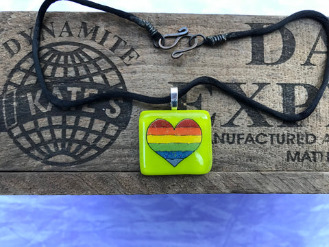 Rainbow Heart Lime Glass Pendant