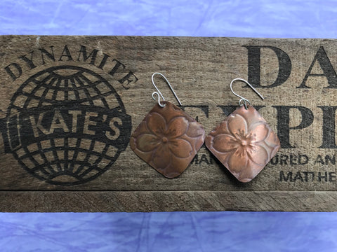 5 Petal Line Copper Earrings