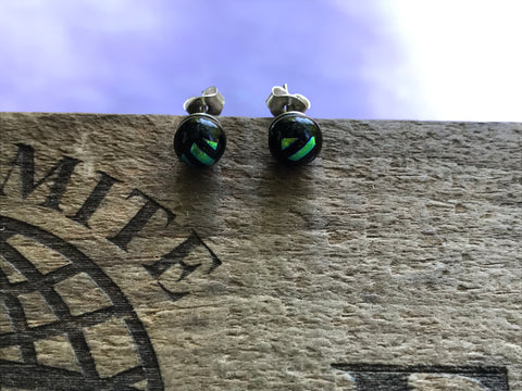 Lime Stripe Dichroic Glass Post Earrings