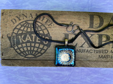 Gold Sun Moon Iridescent Glass Pendant