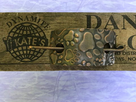 Paw Print Copper Barrette/Scarf Pin Antique Look