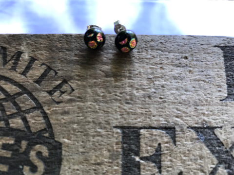 Pink Polka Dot Dichroic Glass Post Earrings