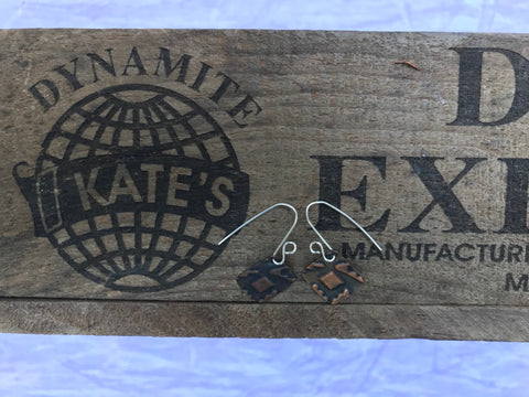 Small Diamond Antique Look Copper Earrings
