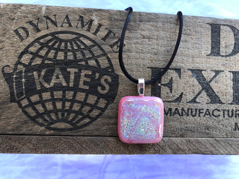 Yellow Pink Purple Crinkle Dichroic Glass on Pink Pendant